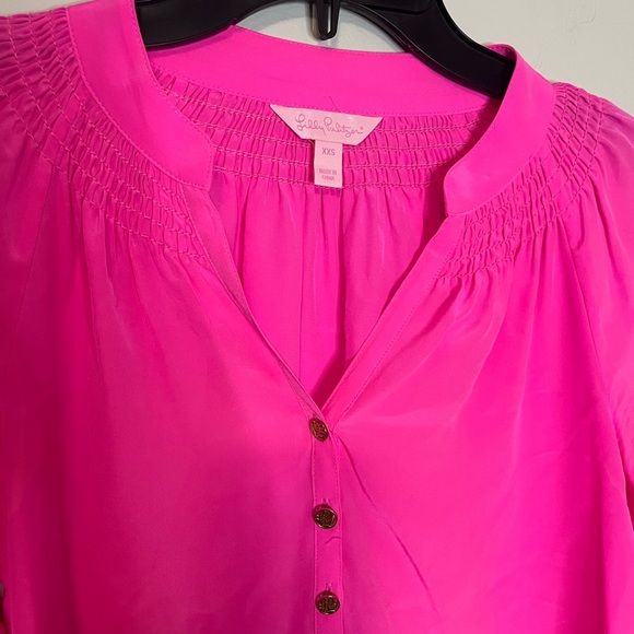 Hot pink Lilly Pulitzer silk Elsa Blouse Size XXS - Picture 3 of 5
